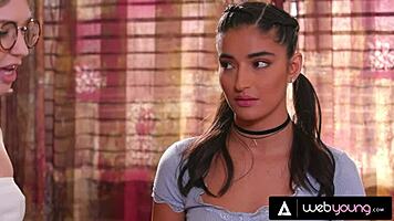 Emily Willis seduces nerdy college girl for steamy interracial forgiveness.