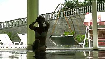 stefanie moon and vyvan hill splashing underwater in pool