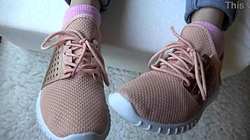 Kristy shows off new sneakers in close-up fetish