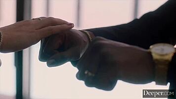 deeper submissive queenie wears chastity belt for her dom, getting licked and fucked in cowgirl spooning doggystyle