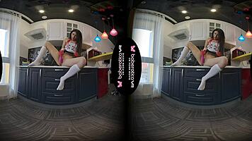 Solo Gal Angel Kriss Masturbates in the Kitchen in Vr.