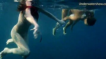 Naked Girls on Tenerife Splash in Pool, Fun in Water