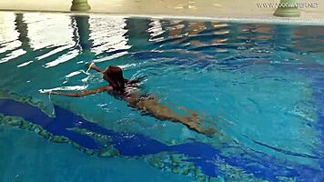 poolside, tiffany tatum fingers her tight hairy pussy