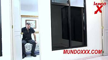 Blonde babe blowjob and hard doggy sex - cum on big ass