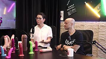 eilani quina and victor luciano explore penis textures for masturbation in sheer red lingerie