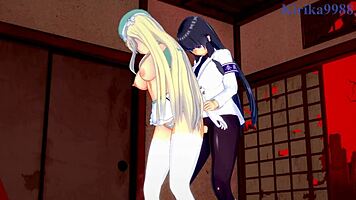 Ikaruga and yomi intense futanari sex - senran kagura hentai