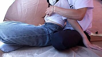 Amateur College Girl Holds Back Moans During Tent Blowjob at Outdoor Camp