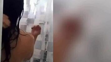 Cute Latina Showers Under Webcam, Revealing Tattooed Body And Tits