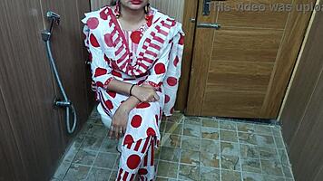 hind teen 18+ stepson sneaks behind stepmom changing and she likes it in hindi