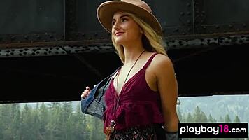 Blonde Canadian Anna Katarina Strips Naked Outdoor Guitar Play