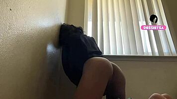 Petite tgirl strips naked masturbates ass in empty room horny