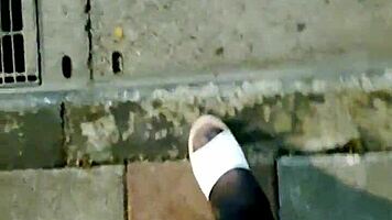 Taiwanese Shemale Strokes Stockings Legs Outdoor Cumshot