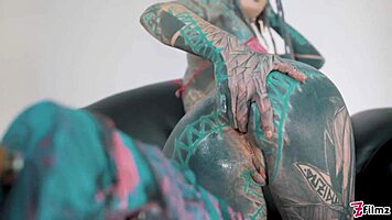 skinny goth teen bends over as huge anal toys stretch her to squirting orgasm