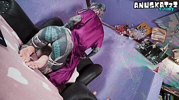 whoa, check out this tattooed goth model's intense live anal toy tease