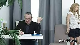 Young natural gets teased and poked by older lecturer!