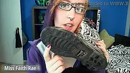 Lick my rainboots now, Miss Faith Rae's full video is wild with domination and dirty talk, don't miss this redhead in glasses!