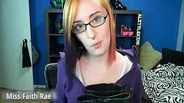 Lick my rainboots now, Miss Faith Rae's full video is wild with domination and dirty talk, don't miss this redhead in glasses!
