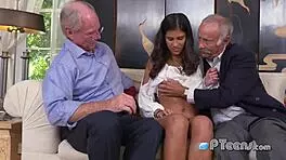 thoughtful teen 18+ hooks up with grandpas at wild party