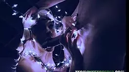 CUTE TEEN FUCKS UNDER CHRISTMAS LIGHTS, SKINNY PETITE BODY ORGASMS