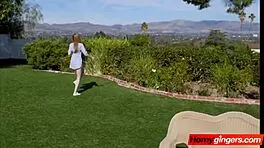 Amazing Ginger Teen 18+ Plays Outdoors in Hot Action