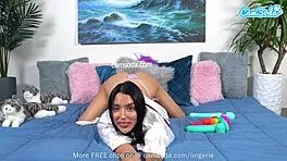 Cute brunette teen 18+ stuffs her tight pussy with multiple toys for intense orgasm.