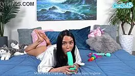 Cute brunette teen 18+ stuffs her tight pussy with multiple toys for intense orgasm.