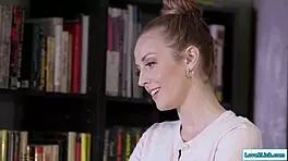 librarian licks teen 18+ pussy in library