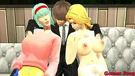 light yagami fucks rangiku and bulma in anime trio, cumming inside them