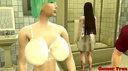 Wow, Sakura and Hinata trap Naruto in bathroom for wild trio action! They demand all his cum inside.