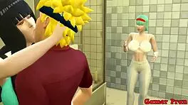 Wow, Sakura and Hinata trap Naruto in bathroom for wild trio action! They demand all his cum inside.