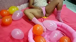 Brazilian Teen Girl Safadinha Plays with Balloon in Her Fun Reality Show Outdoors