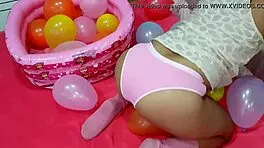 Brazilian Teen Girl Safadinha Plays with Balloon in Her Fun Reality Show Outdoors