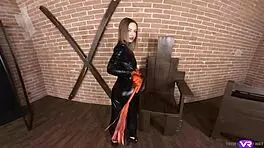 Lilit sweet, brunette with small tits and piercing, rips silk clothes for hairless bdsm orgasm on floor.