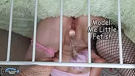 Horny petite teen 18+ masturbates in latex gloves with dildo for real orgasm. Big labia exposed.