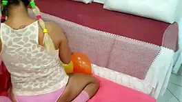 Brazilian Teen Girl Safadinha Plays with Balloon in Her Fun Reality Show Outdoors
