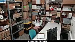 Caught shoplifting? This sexy teen 18+ bends over for cop's monster cock in doggystyle fucking at the shop.