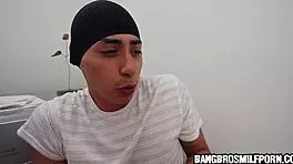 milf catches young guy sniffing her dirty panties and licks him