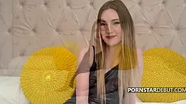 Mysterious skinny Texan girl Daisy Lavoy stars in her first porn flick on the casting sofa