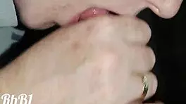 redhead milf gives handjob to big cock in homemade closeup