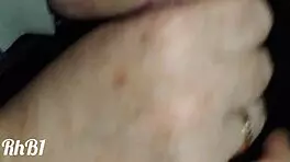 redhead milf gives handjob to big cock in homemade closeup