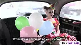 Cute Girl in Costume Teases Driver with Her Skills