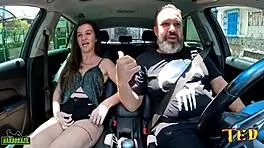Even the blind guy groped the hot babe in traffic inside the car - Melissa Imola and Amanda Cachorrona