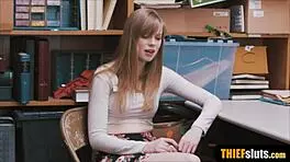 redhead petite thief punished by lp officer with blowjob