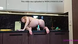 Intense Emotions Surge As Tattooed Redhead Teen 18+ Toys Herself In Homemade Kitchen Solo Session