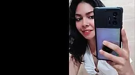 teen with small waist in miniskirt teases with dirty talk, strips to thong and panties, rides naked in cowgirl blooper