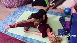Stretchy blonde babes dive deep into yoga pussy play