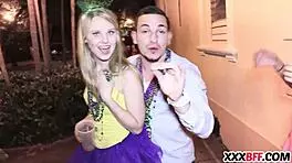 Sexy friends banging hard at Mardi Gras party