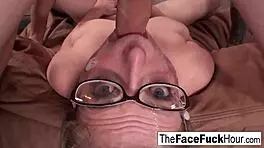 Teen in glasses eagerly slobbers on his throbbing cock