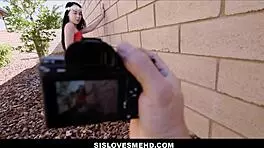 Cute tiny stepsister Bambi Black orgasms from stepbrother's licking after nude shoot POV