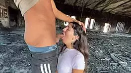 caught a girl at public factory, now banging her ass hard with massive cum splash